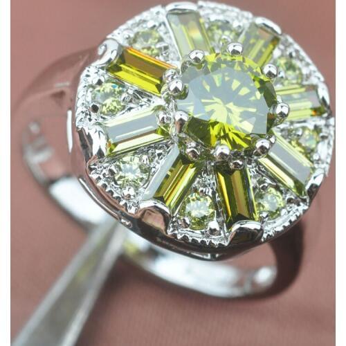 Flawess Green Cubic Zirconia Silver Plated Color For Women Jewelry Rings Size 6 7 8 9 SA034