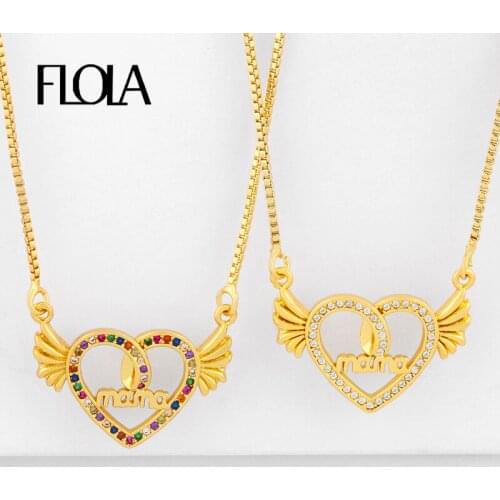 FLOLA Multicolor Letter Mom Mama Necklaces For Women Gold Crystal Angel Wing Heart Necklaces CZ Nameplate Women Jewelry nkeq49