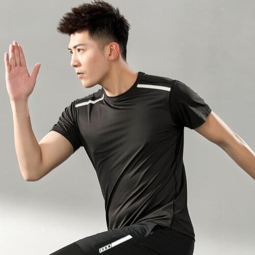 Round Neck T Shirt For Men Sports Short Sleeves Compression Fitness Bodybuilding T-Shirt Quick Dry Gym Clothing Running T-Shirts