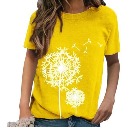 Plus Size Summer Women T-shirt Casual Loose Dandelion Print Short Sleeve Summer O Neck Loose Office Fashion T-Shirt
