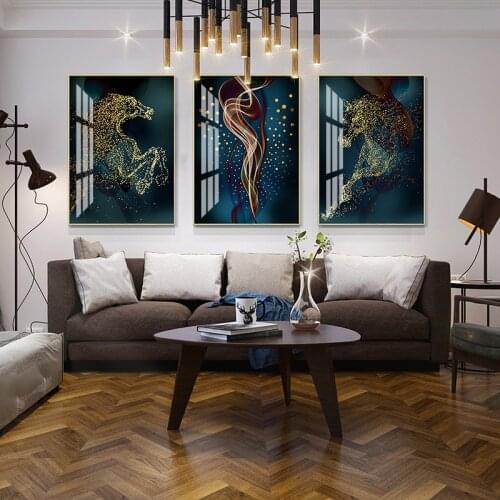 Golden Horses 5D Painting Creative Crystal Porcelain Painting for Living room Abstract Home wall decoration Mirror art decor