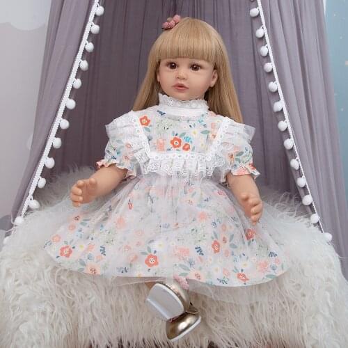 KEIUMI 24 Inch Long Hair Princess Reborn Baby Doll Cloth Body Stuffed Cute Real Life Boneca Bebe Reborn Toys Twins For Girls