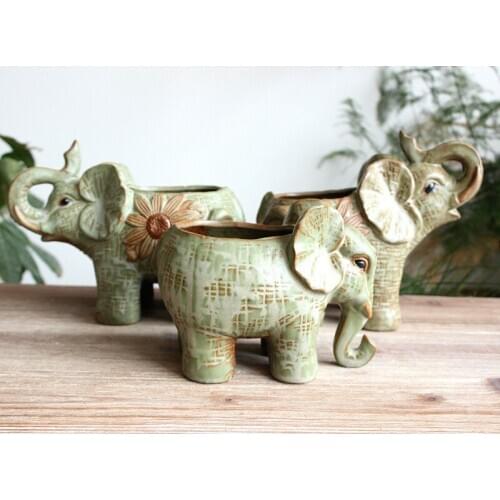 Ceramic Multi-meat Pot Wholesale Creative Elephant Multi-meat Pot Flower Girl Basket for Wedding Desktop Flower Decorative