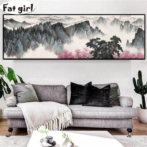 Chinese ink landscape painting square round 5D diy diamond painting Home furnishings embroidery mosaic cross stitch home decor