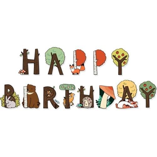 Woodland Animal Happy Birthday Banner Jungle Creature Bear Squirrel Fox Tiger Garland for Birthday Party Decoration Supplies