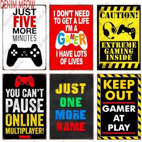 Funny Gamer Metal Sign Tin Sign Vintage Gamer At Work Sign Retro Signs Wall Decor for House Home Room Wall Art Decor WY152