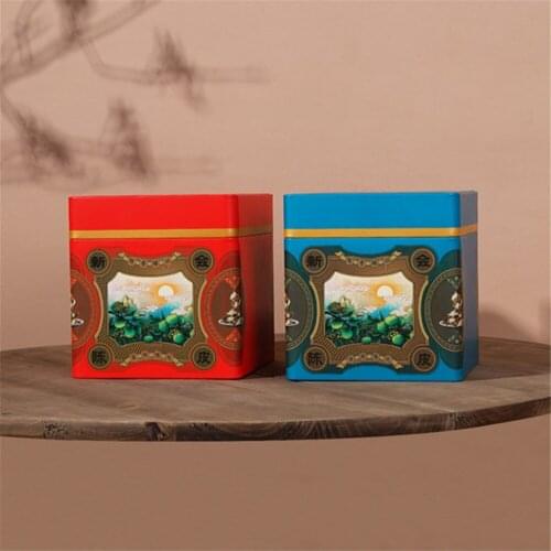 Multifunction Chinese Style Tea Caddies Square Metal Tea Box Jar Blue/Red
