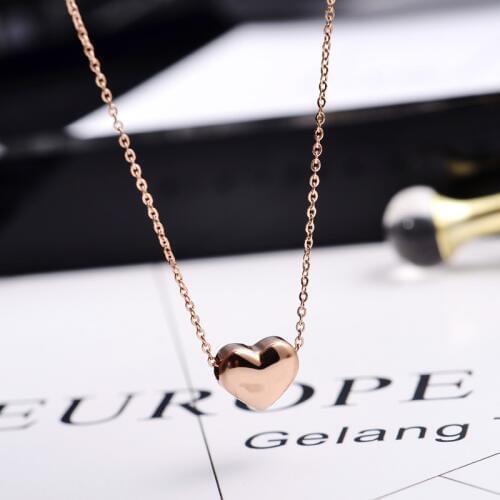 YUN RUO Fashion Brand Woman Jewelry Rose Gold Color Smooth Heart Necklace Simply Choker Chain 316 L Stainless Steel Jewelry