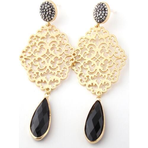 MOODPC Fashion Metall Grid Links Crystal Drop Earring