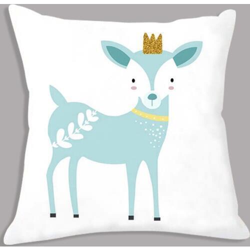 Cartoon Deer Rabbit Printed Throw Pillow Seat Cushion White Nordic Decorative Cushion for Sofa Bed Kids Gift Party Decoration