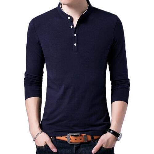 Brand New Men T Shirt Mens Casual Cotton Long Sleeve Mandarin Collar Tshirt Mens Plus Size 4XL 5XL Solid Color Tee T-shirt Tops