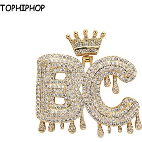 Custom Name Crown Dripping Initials Letters Pendant Necklaces Iced Out Full Zircon Hip Hop Letter Necklace Mens Jewelry