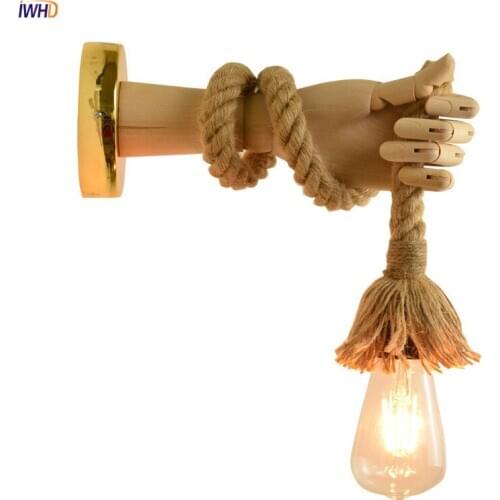 Nordic Wooden Hand Wall Lights LED Hemp Rope Wandlamp Sconce Fixture For Bathroom Mirror Light Bedroom Applique Murale Luminaire