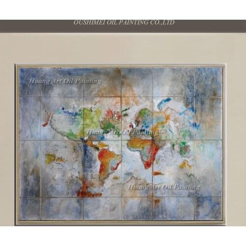 New Hand Painted Modern Landscape Oil Painting Wall Decor Abstract The World Map Painting On Canvas For Living Room Hotel Decor