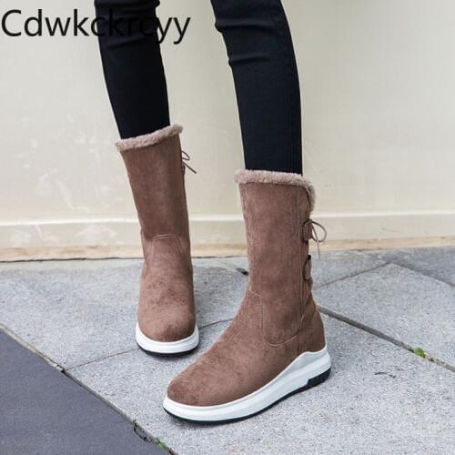 Winter The New fashion Round head Thick bottom snow boots student Leisure Lace Plus velvet Keep warm High heel Women boots 34-43