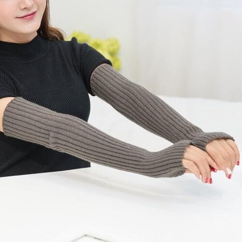 Autumn Winter Women Arm Warmers Knitted Woolen Arm Sleeve Fine Long Knitted Fingerless Gloves Warm Riding Soft Female Gloves