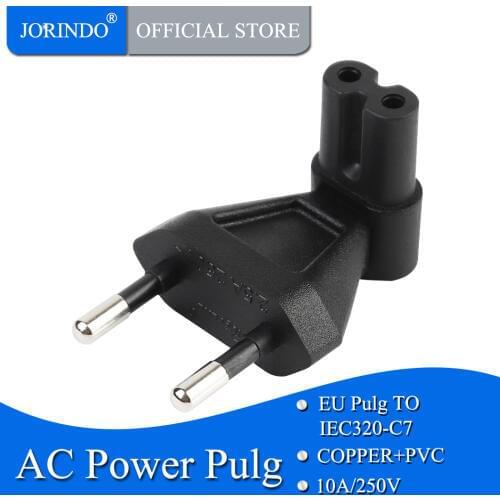 JORINDO EU TO IEC320 C7 conversion plug, European 2 Pin to IEC 320 C7 RIght Angle AC adapter