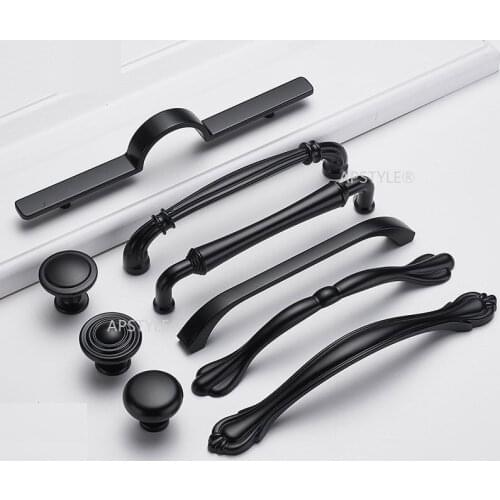 Cupboard Cabinet Knob Modern Black Dresser Furniture Pull Zinc Alloy Drawer Kitchen Handle U Type Sliding door Hardware