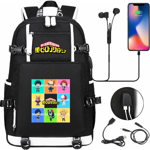 Anime My Hero Academia USB Backpack Boy Girl Kids Bookbags Teenagers Schoolbags Women Men Laptop Travel Shoulder Bags