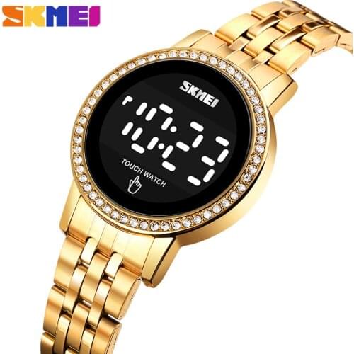 SKMEI LED Watches For Men Women Touch Screen Rhinestone Ladies DigitalSteel Strap montre femme Clock Female reloj mujer