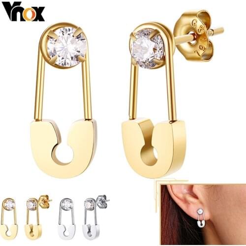 Vnox Mini Pin Earrings for Women Men,Minimalist Small Pin with AAA CZ Stone Stud Earring,Anti Allergy Unisex Elegant Ear Jewelry