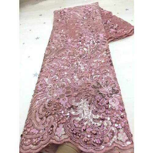 High Quality 2021 Tulle Sequins French Nigerian Lace Fabrics Embroidered Flowers African Pink Lace Fabric XZN261