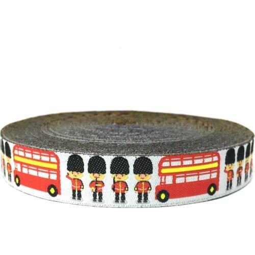 ZERZEEMOOY 5/8" 16MM 10yards/lots British Soldiers And Double-Decker Buses Dog Collar Ribbon Woven Jacquard Ribbon
