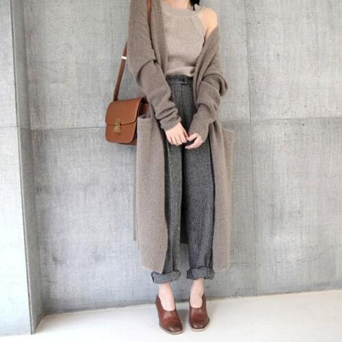 Womens Knitting Coat 2020 New Style Autumn Winter Korean-Style Long Cardigan Thickened Knitting Casual Black Sweater Coat 929B