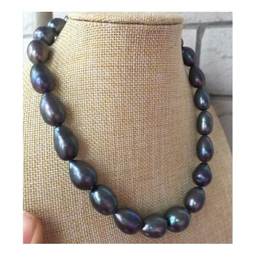 10-11mm tahitian baroque black green pearl necklace 18inch 14k