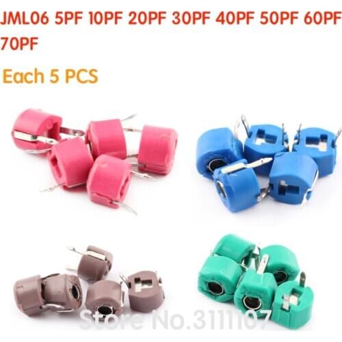 40PCS/LOT JML06 5PF 10PF 20PF 30PF 40PFf 50PF 60PF 70PF Trimmer Adjustable Capacitor Assortment Kit 8value*5pcs Capacitance Set