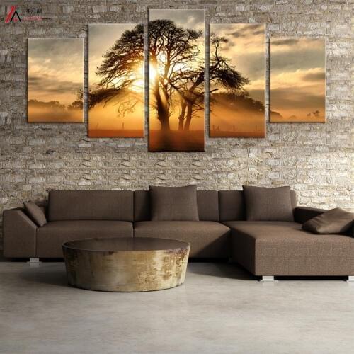 Home Decoration Picture 5 Piece Canvas Print Art Movie Poster Color Dream of Tree Print Canvas Art Framed Nordic Modular Picture