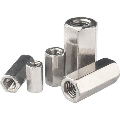 5PCS/LOT M3 M4 M5 M6 M8 M10 M12 304 Stainless Steel Rod Long Coupling Nut Hex High Strength Hex Bolts