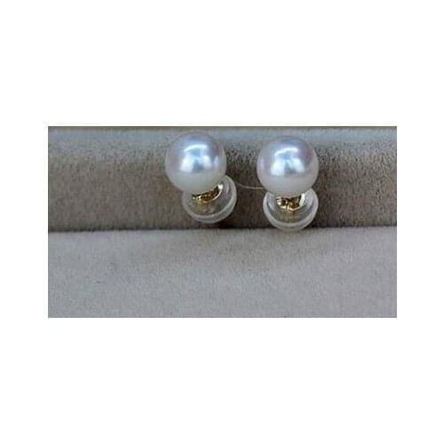 Free shipping luxury Noble jewelry Genuinecharming pair AAA++ 9-10mm south sea white pearl earring 18k