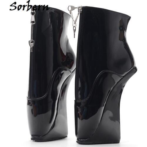 Sorbern Sexy Lockable Zipper Ankle Boots Heelless Shoes Bdsm Fetish Toe Painful Boot Hidden Heel Shoes Slave Shoes Plus Size