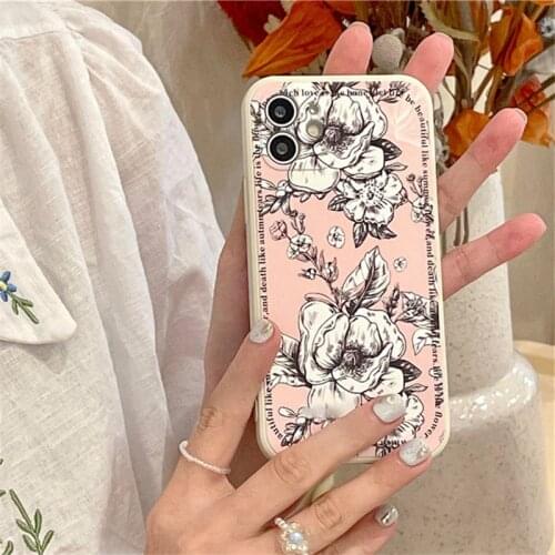 Retro French rose sakura sweet romantic art Phone Case For iPhone 12 11 Pro Max Xs Max XR X 7 8 Plus 7Plus case Cute Soft Cover