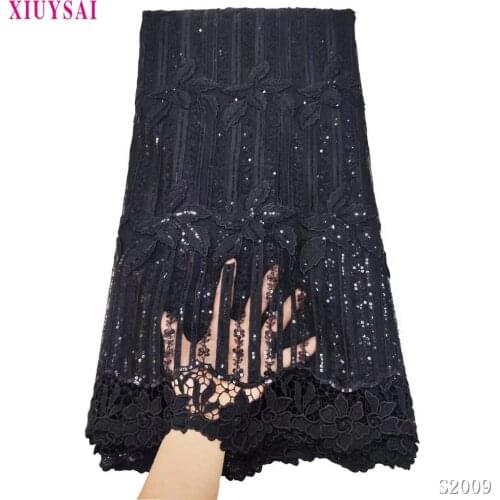Black Guipure Cord Lace Fabric 2021 African Lace Fabric With Sequins Water Soluble Cord Laces for Nigerian Party Dress