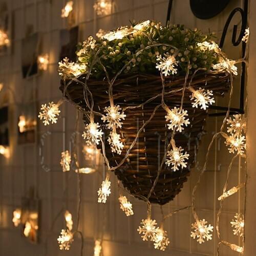 Dophee 5M 40LED 220V EU Christmas Garland Snow Flakes LED String Fairy Light For Party Home Xmas Tree Wedding Garden Decorations