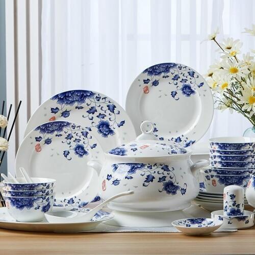 56 Heads Bone china tableware ceramics Dinner Dish Rice Salad Noodles Bowl taste dish rice bowl Chinese style Dinnerware Sets