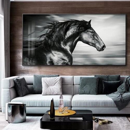Canvas ART Black White Horse Running Pictures Animal Posters and Prints Canvas Painting Wall Art for Living Room Decoration