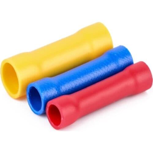 50pcs BV1.25/2.5/5.5 Insulated Crimp Terminals Electrical Wire Cable Connector 0.5-6.0mm2 10-22AWG Crimping Straight Butt