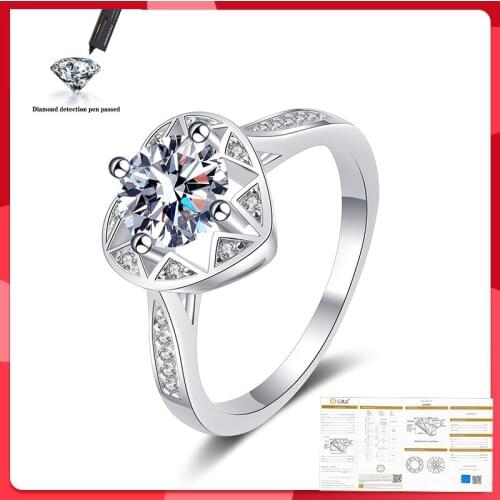 Heart 1 Carat White Moissanite Ring Silver S925 Sterling Bague Bizuteria for Women Anillos Silver 925 Jewelry Ring for Women