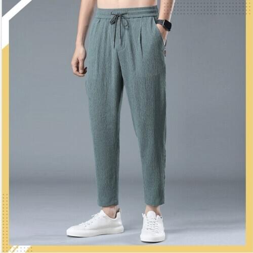 Mens Linen Casual Pants 2020 New Summer Ice Silk Thin Trousers Loose Straight Tube Cotton and Linen Quick-drying Male Pants