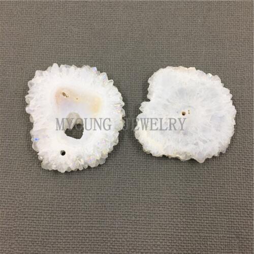 MY1081 Sun flower Shape Clear Crystal Titanium Quartz Slice Bead Pendant