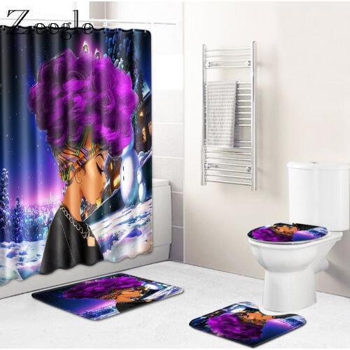 Zeegle Creative Bathmat Set 4pcs Bathroom Mat Set Christmas Mat for Toilet Decoration Dustproof Toilet Floor Rug Modern Soft Rug