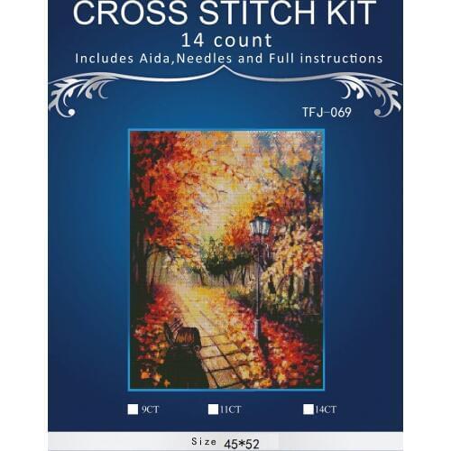 New Embroidery Counted Cross Stitch Kits Needlework Crafts 14 ct DMC DIY Arts Handmade Decor - Autumn street