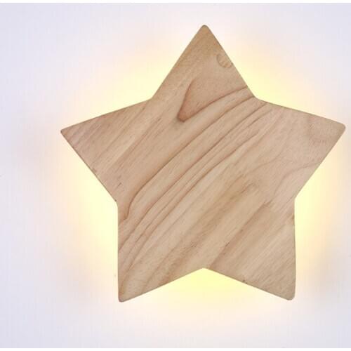 New Style Solid Wood Wall Lamp Creative Wooden Product Room Lamp Japanese and Korean Modern Led Stars Childrens