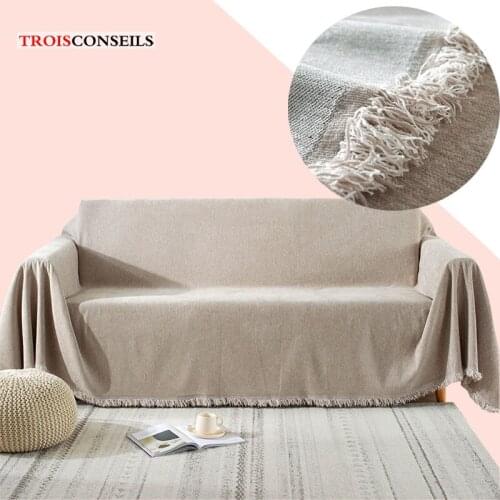 Nordic Solid Color Chenille Sofa Towel Home Bed Comforter Blanket with Tassel Universal All-inclusive Anti-scratch Sofa Cover