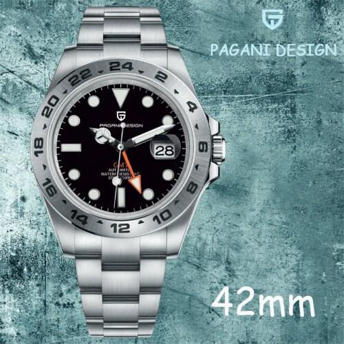 Pagani Designs Mens Stylish Casual Stainless Steel Automatic Chain Sapphire Glass Watch Waterproof Glow Watch Reloj Hombre