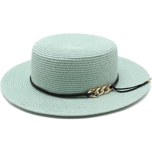 2021 New Panama Hats Summer Simple Beach Sun Fedora Hats Women Men Straw Cap European and American Ladies Sunshade Flat Top Cap