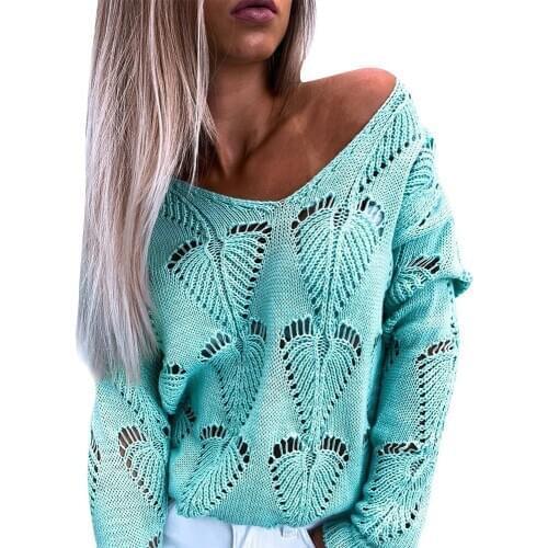 Casual Autumn 2020 Women Sweater Long Sleeve Loose Black Kintted Sweater Sexy Hollow Out Sweaters Vintage Women Clothing Tops